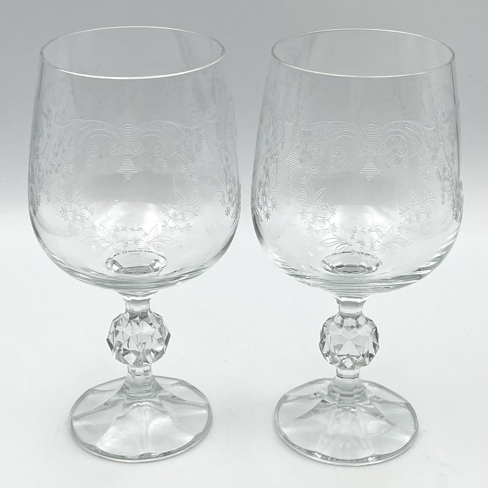 Vintage 1980s Import Assoc Cascade Water Goblets Glasses Set of 2 Bohemia 6-5/8"